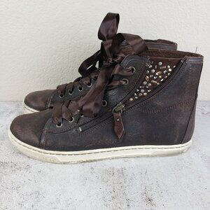 UGG Blaney High Top‎ Sneaker Leather Studded Chocolate Brown size 9 Grunge Y2K